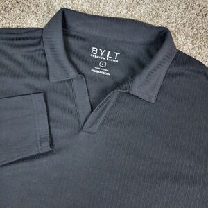 BYLT Premium Basics Mens Large Solid Black Stretch Knit Johnny Collar Polo LS